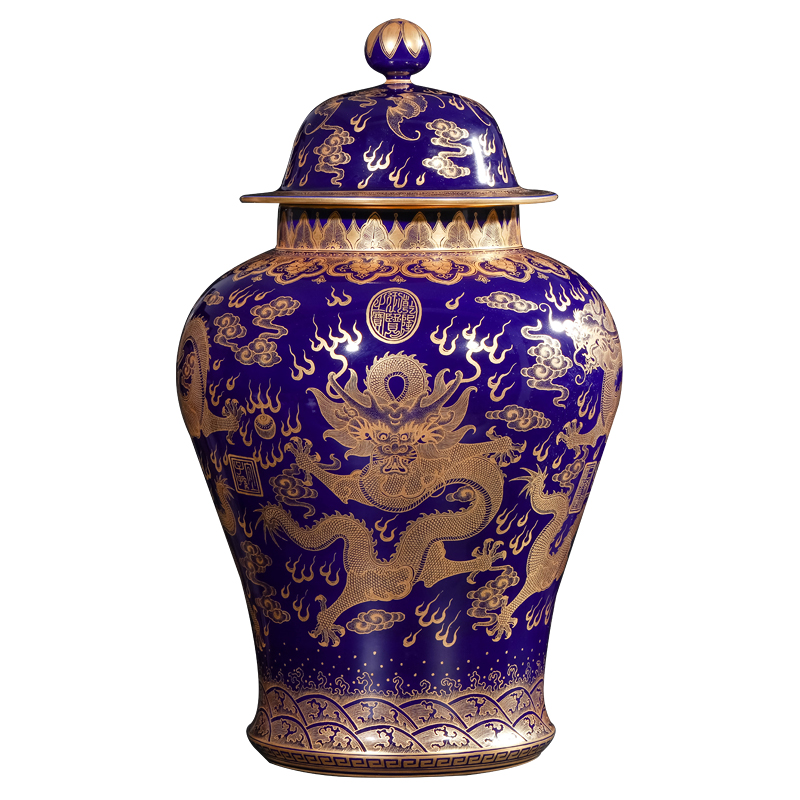 Jingdezhen ceramics archaize offering general blue paint dragon tank Chinese style living room TV cabinet porch is decorated furnishing articles