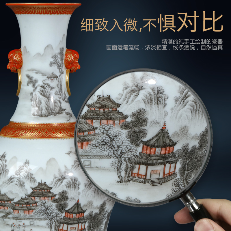 Emperor up imitation antique hand - made alum red see colour ink landscape characters and Chinese style living room with a pair of vases, furnishing articles
