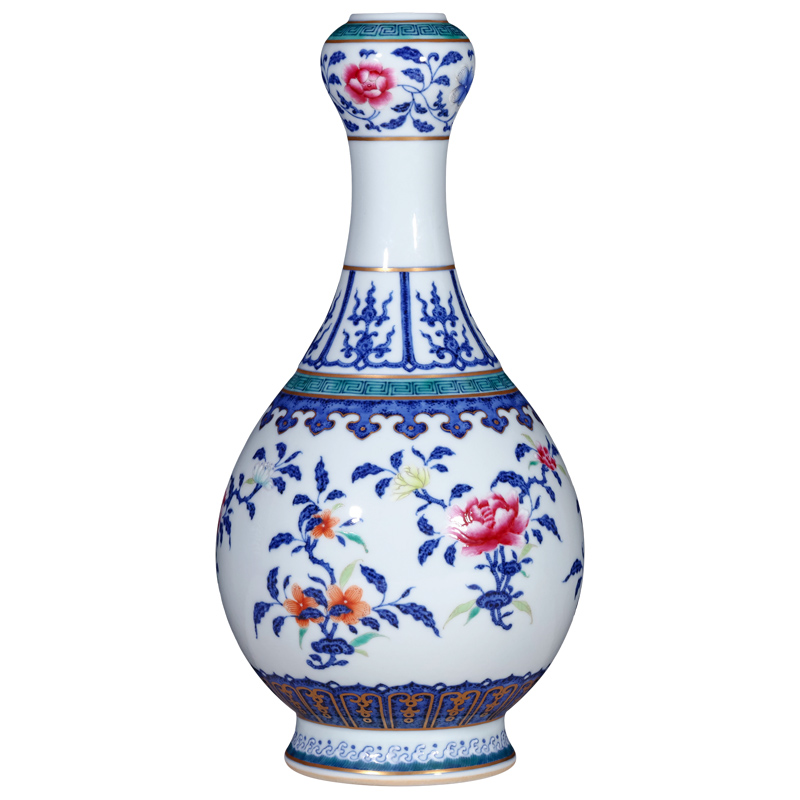 Jingdezhen blue and white see colour imitation the qing qianlong fold branch flowers and ceramics grain garlic bottles of Chinese antique furnishing articles sitting room