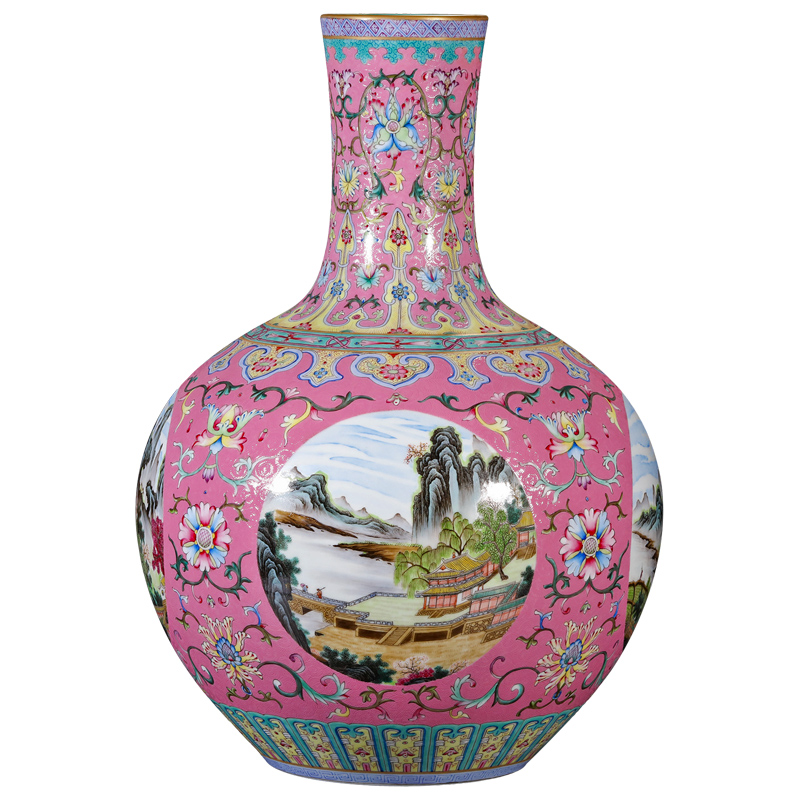The Qing qianlong emperor up antique porcelain collection place hand pick flowers open the window of the principal figure tree jingdezhen landscape