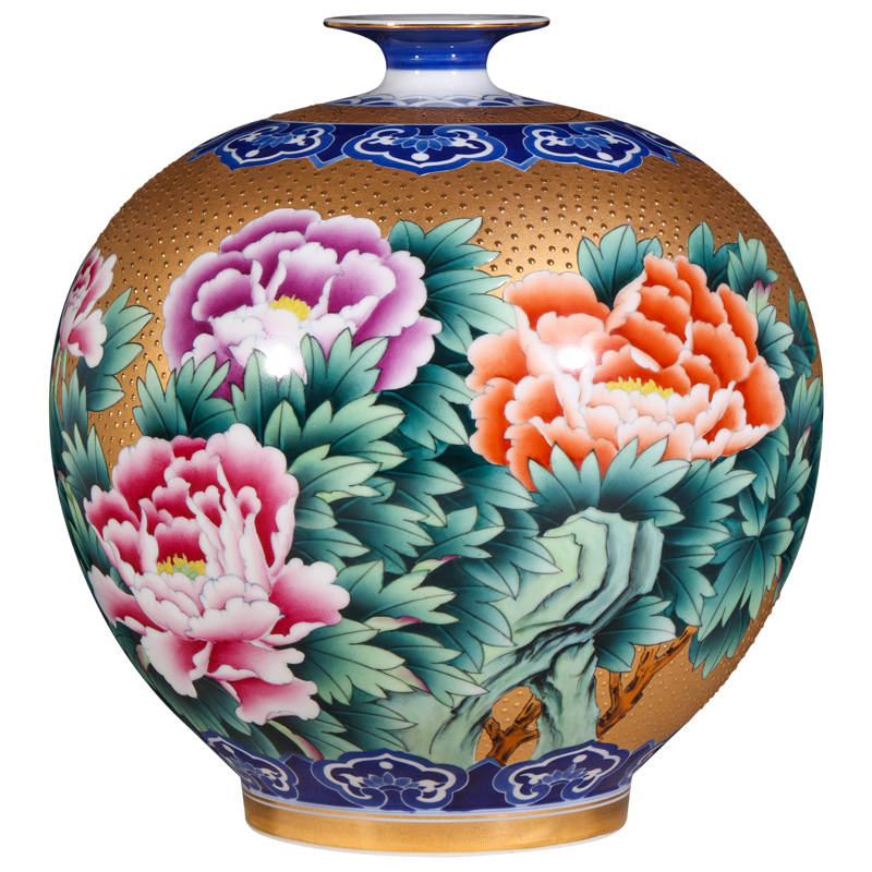 Jingdezhen ceramic hand - made with gold, decorated the open wealth vase modern fashionable sitting room adornment aristocratic wind furnishing articles