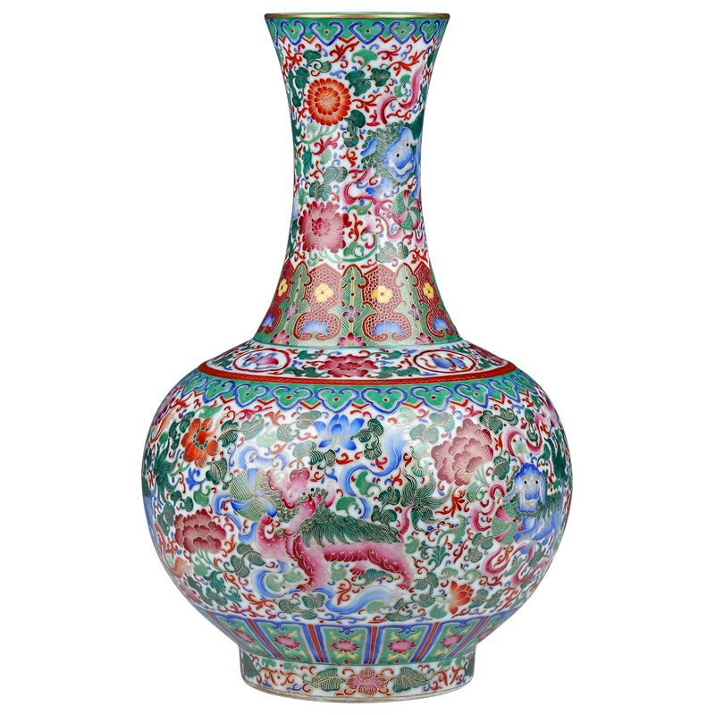 Imitation the qing qianlong emperor up in manual wire inlay enamel see kylin grain bottle of jingdezhen ceramic vases, antique pieces