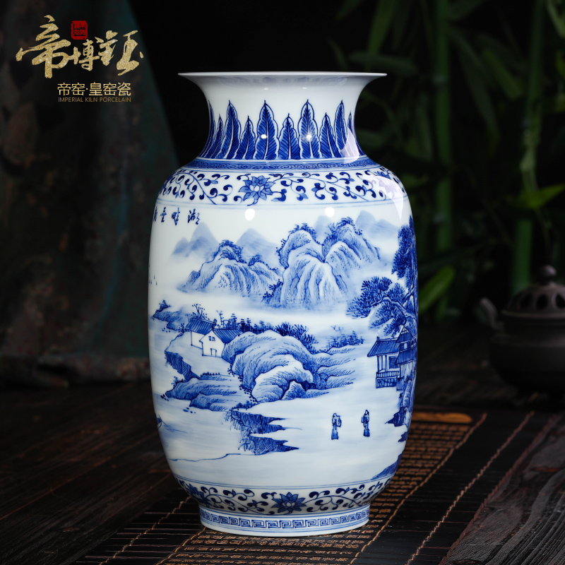 The Master of jingdezhen ceramic hand - made scenery of blue and white porcelain vases, flower arranging furnishing articles of Chinese style porch sitting room adornment ornament