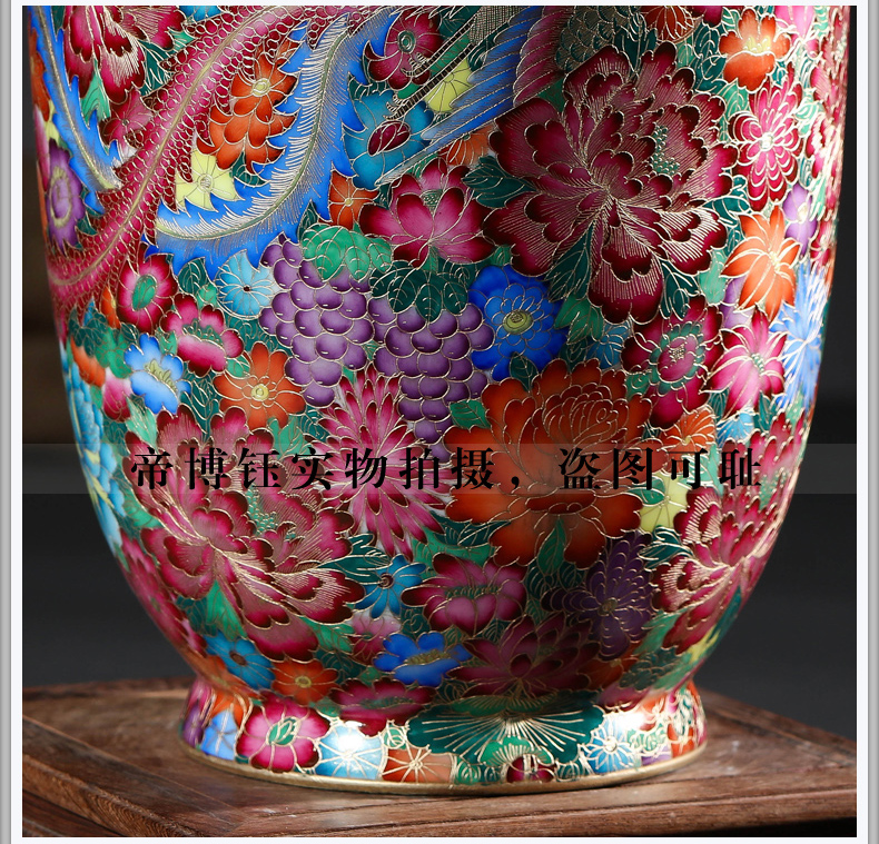 Jingdezhen ceramic antique hand - made colored enamel longfeng wanna wear vase furnishing articles sitting room decoration home decoration process