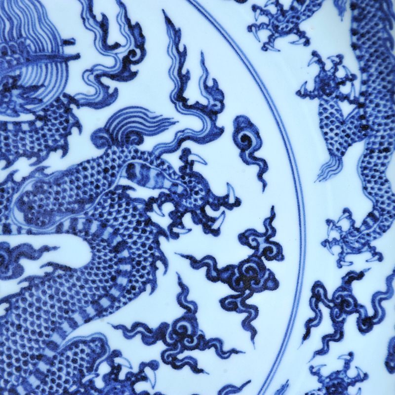 Jingdezhen ceramic high - end antique blue - and - white wulong seawater hang dish dish sitting room place, home decoration plate process