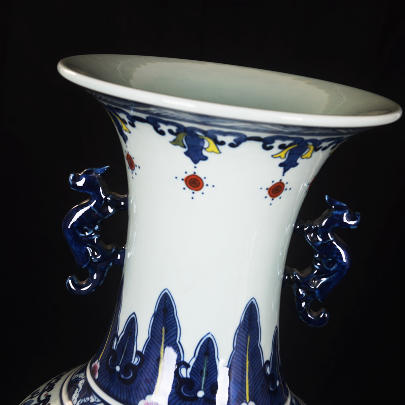 Jingdezhen ceramics high - end antique color blue and white peony bucket vase household adornment mei bottle process sitting room furnishing articles