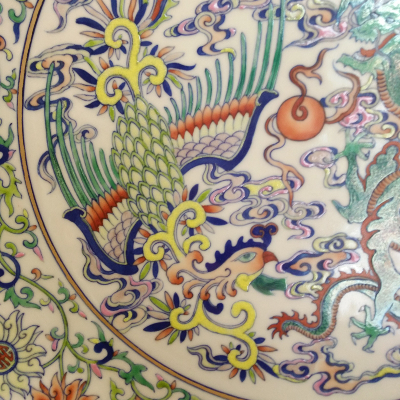 Antique hand - made jingdezhen blue and white buckets color colorful porcelain enamel hang dish sit plate decoration plate collection furnishing articles