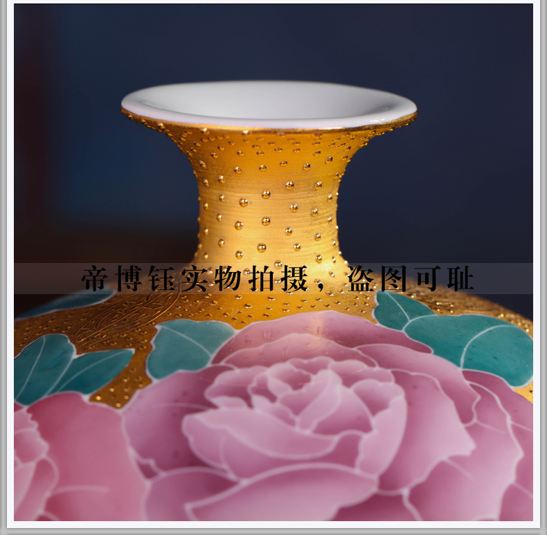 Jingdezhen ceramic glaze colorful hand - made gold lotus revenue bottle under top - grade handicraft ceramic vases, furnishing articles