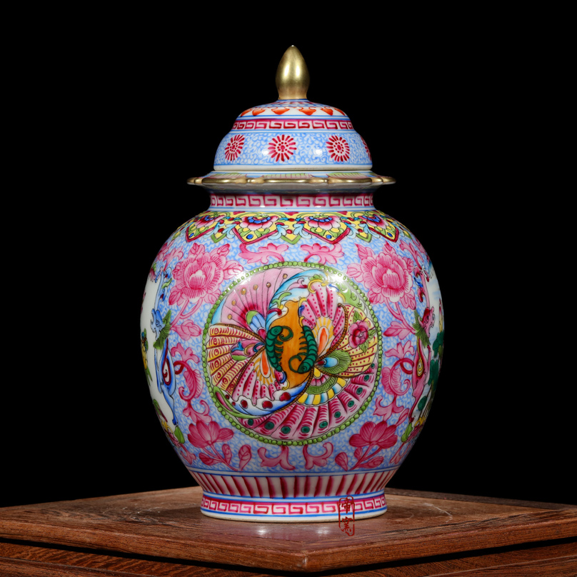 Jingdezhen ceramics archaize principal hand - made enamel lid tank enamel classical painting of flowers and storage tank decorative furnishing articles