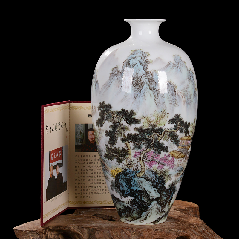 Jingdezhen ceramic vase master high - end antique hand - made pastel pomegranate bottle home decoration craft collection furnishing articles