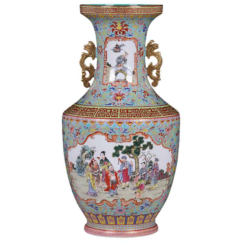 Long with the jingdezhen ceramics vase archaize colored enamel the eight immortals sitting room porch decoration of Chinese style household furnishing articles