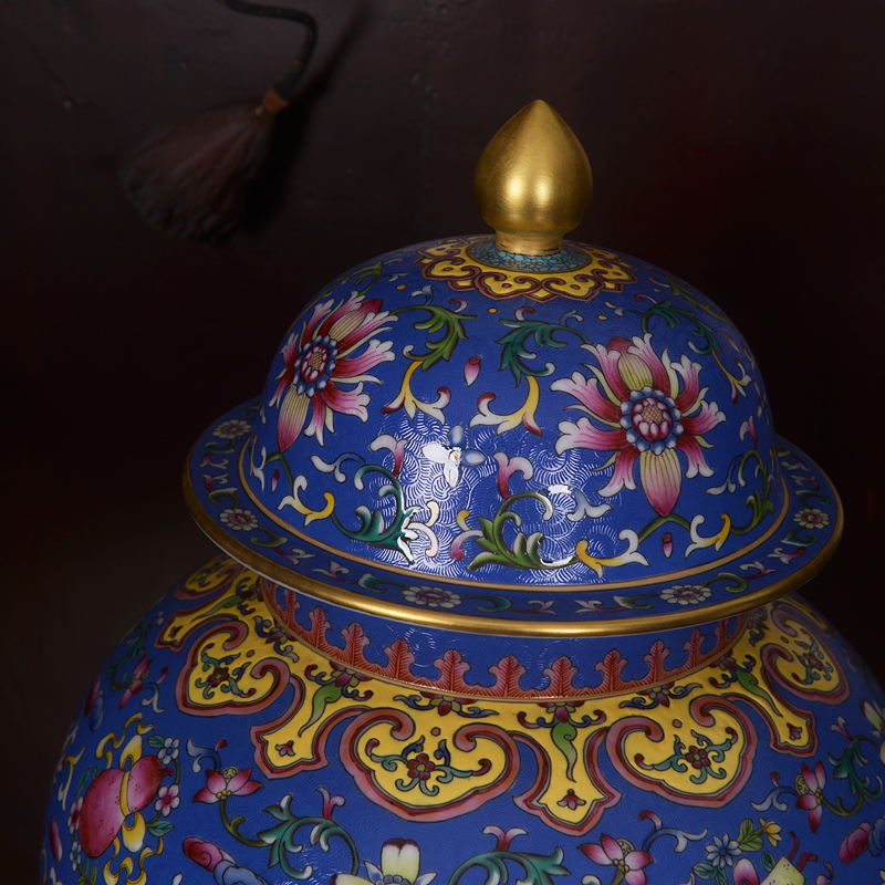 Jingdezhen ceramics antique hand - made pastel blue lotus general pot vase of classical sitting room adornment