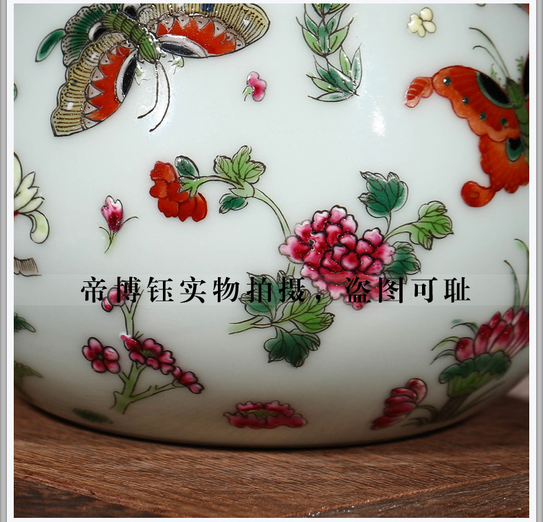 Jingdezhen ceramics antique hand - made azure glaze butterfly tea pot storage tank adornment handicraft furnishing articles