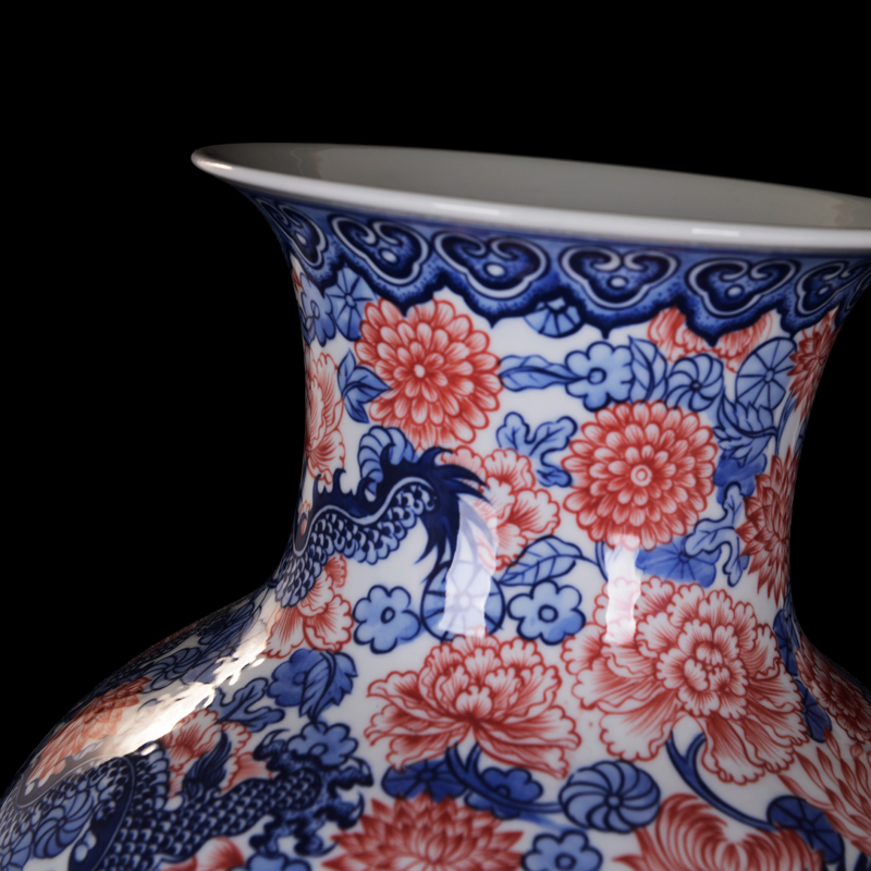 Jingdezhen high - end antique hand - made blue - and - white ceramics longfeng vase furnishing articles sitting room decoration home decoration process