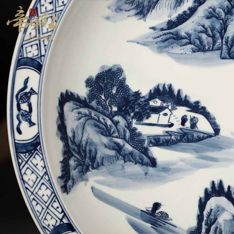 Jingdezhen ceramic decoration plate by blue and white landscape hang dish plate antique hand - made decorative household crafts are sitting room