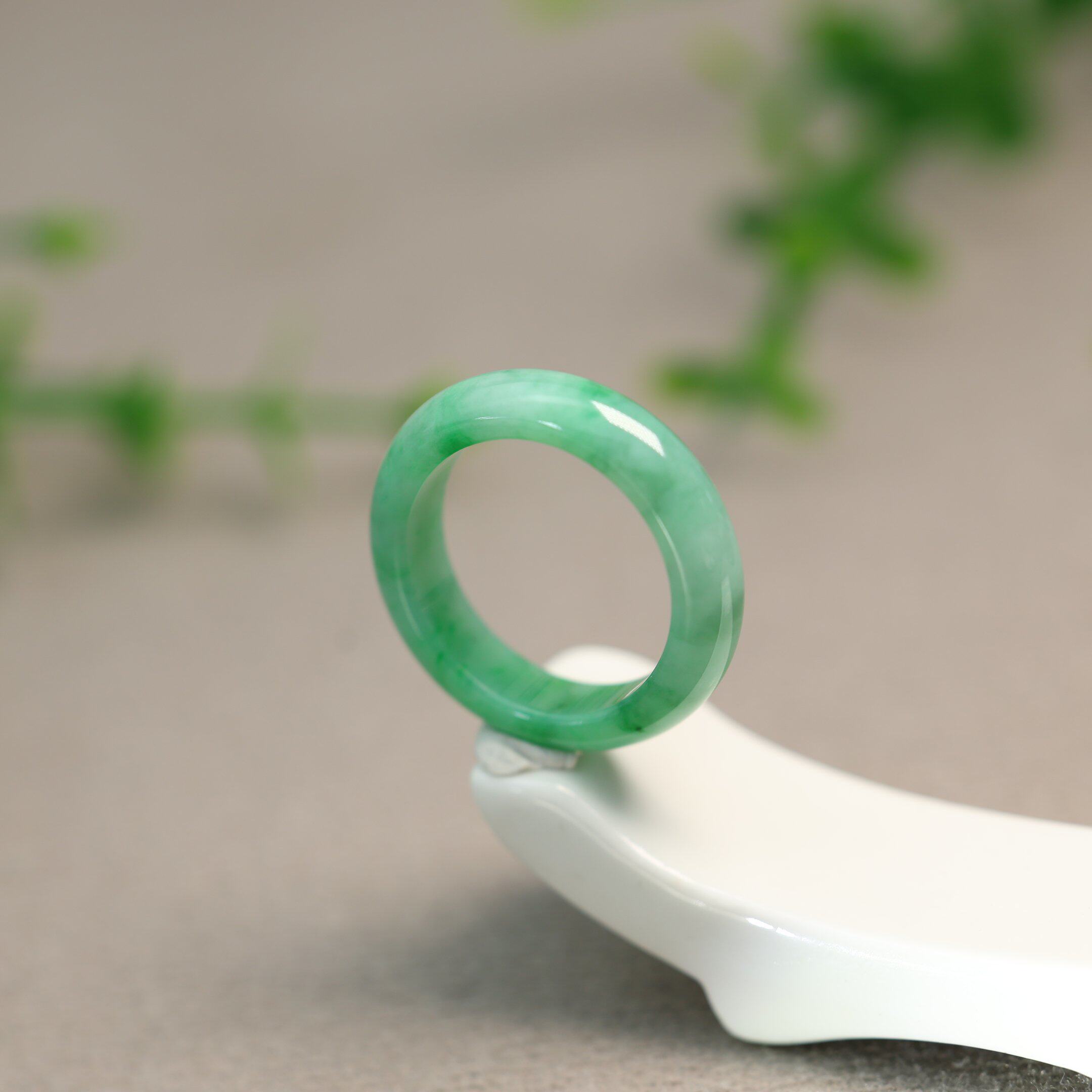 Full green Myanmar natural grade A jade ring