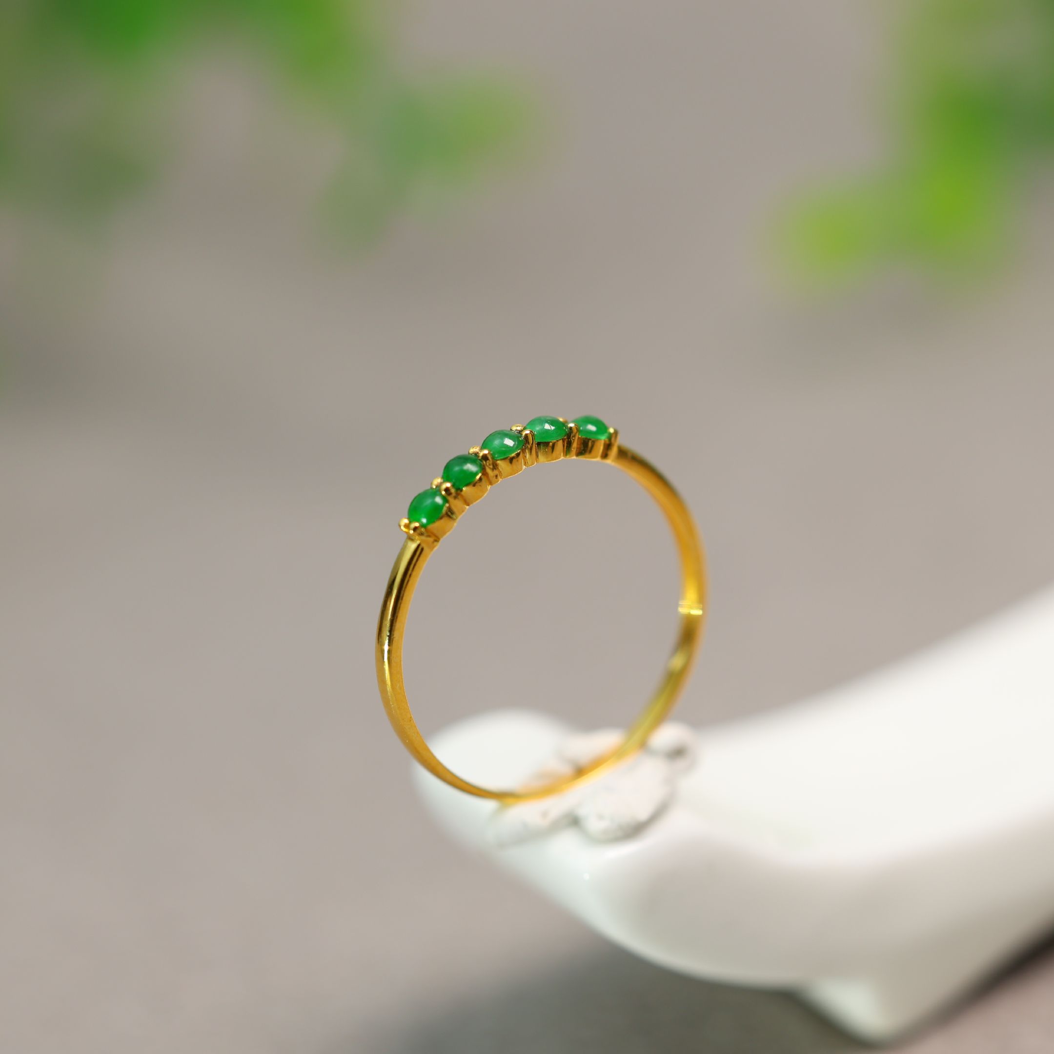Full green Myanmar natural grade A jadeite cabochon ring
