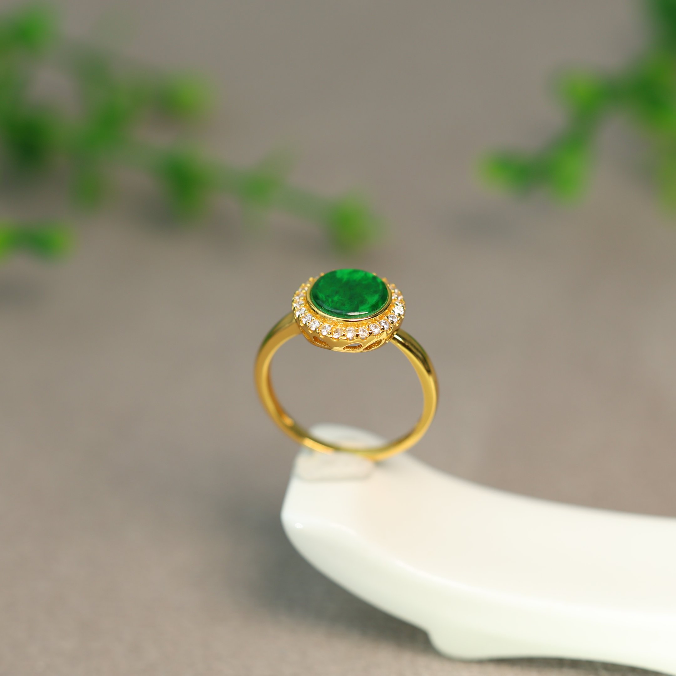 Burmese natural grade A jadeite disc ring