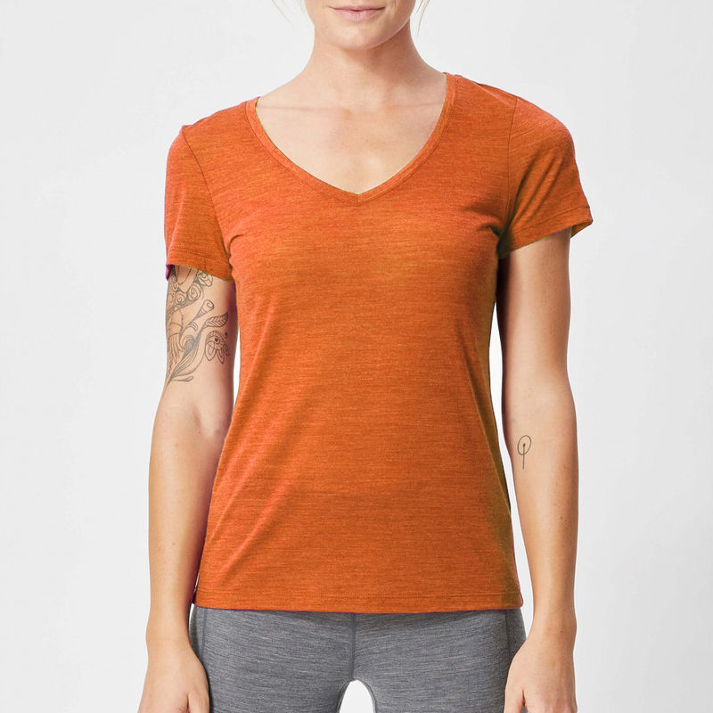 16.5 Micron Mercerized Merino Wool T-Shirt for Women, V-Neck, Slim Fit, Quick-Drying, Outdoor Base Layer, Sports and Leisure Short-Sleeved 16.5 Micron Mercerized Merino Wool T-Shirt for Women, V-Neck, Slim Fit, Quick-Drying, Outdoor Base Layer, Sports and Leisure Short-Sleeved