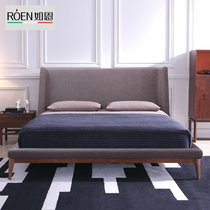 Such as Enimagery Modern Pole minimalist Hardwood Fabric Bed Designer Style Double Bed 1 8 Master Bedroom Wedding D64