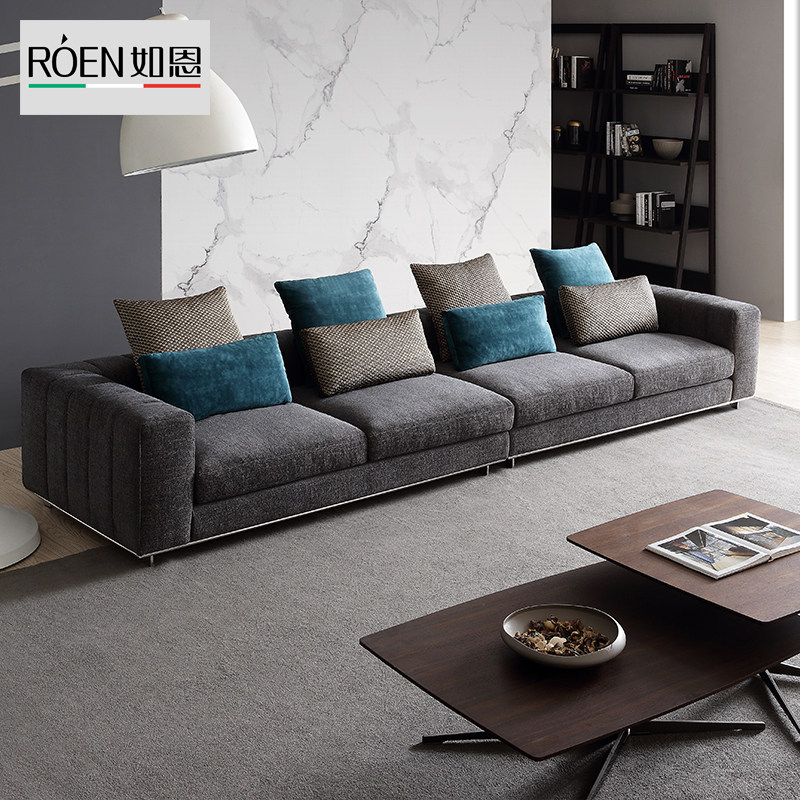 Such as Nhigh-end Italian style modern extremely minimalist style six-member straight row large combined down cloth art sofa dark grey