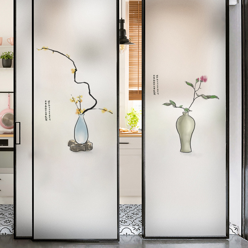 Electrostatic glue-free glass sticker light-opening restaurant door balcony toilet window anti-peeping Chinese-style sand grinding film