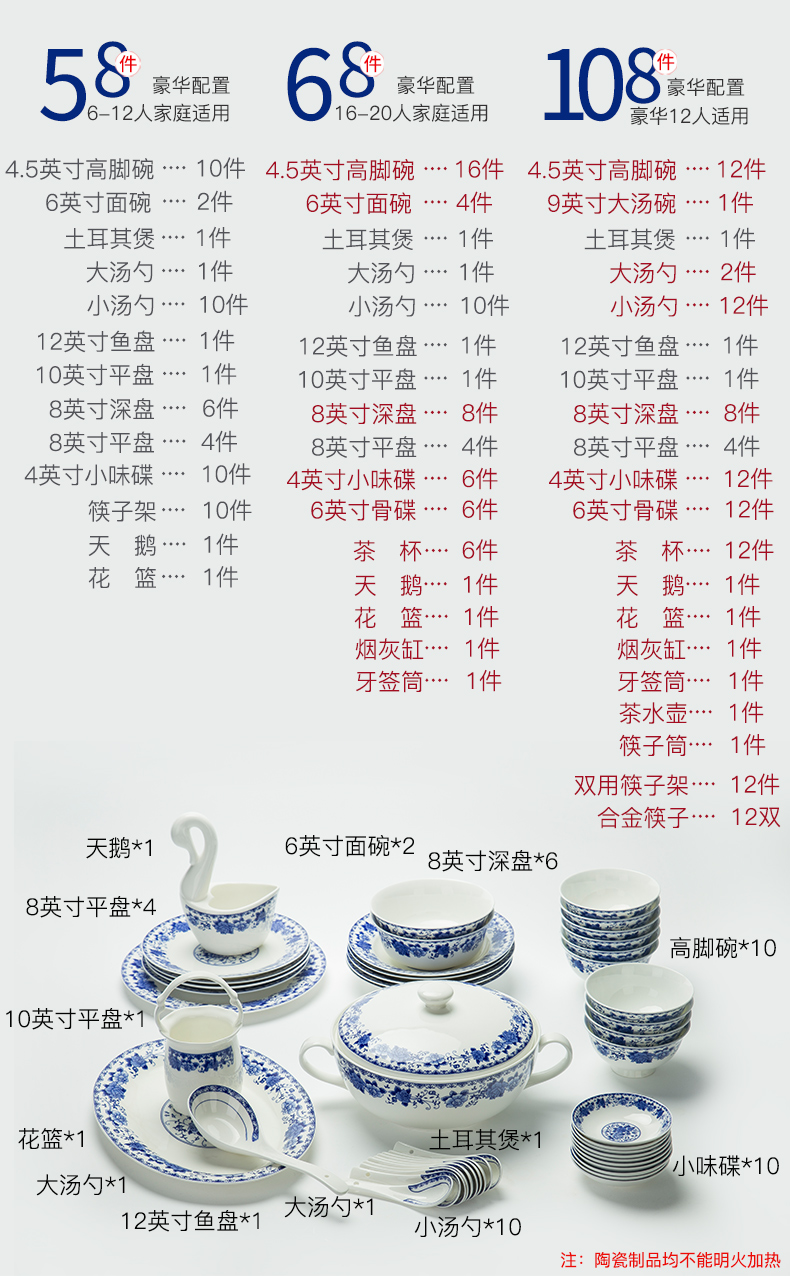 Dishes suit household of Chinese style restoring ancient ways of jingdezhen tableware suit glaze of blue and white porcelain bowls plate suit household gifts