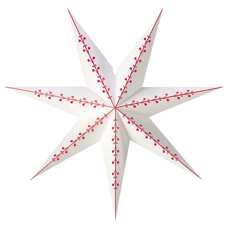 Ikea Sjöjär Lampshade, Paper Star-Shaped/White Red, 70cm