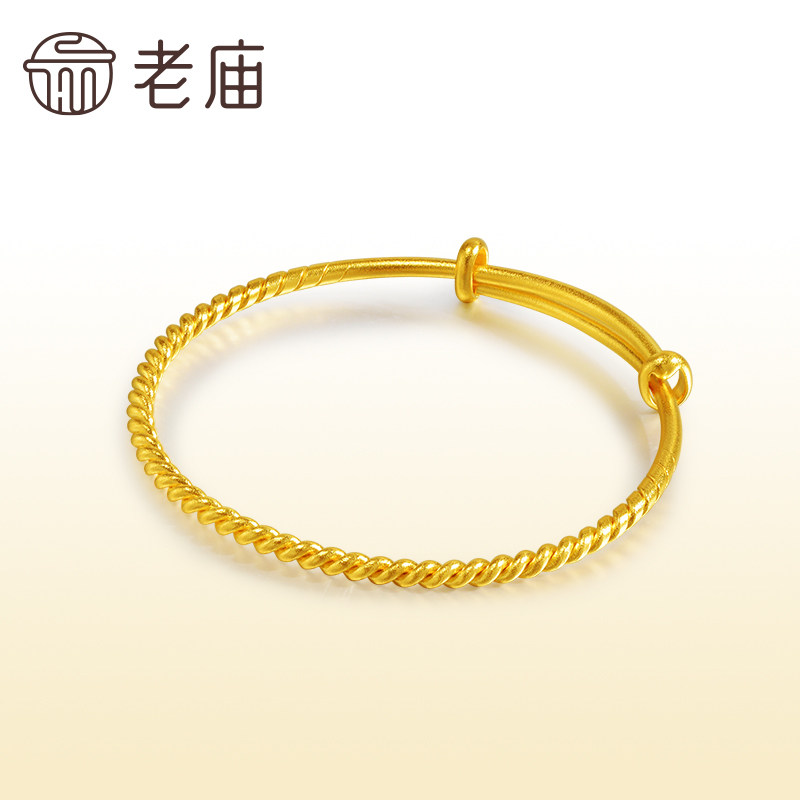 老庙黄金足金999古法金古韵手镯：宝宝周年送礼必备，经典百搭的传家宝！-细金工艺计价黄金手镯-淘宝百科网
