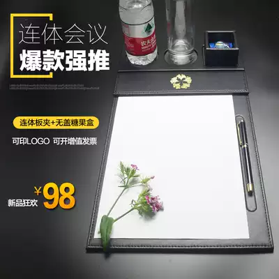 Custom magnetic A4 conference clip Office supplies Hotel PU leather pad board writing board one-piece three-hole cup holder table pad