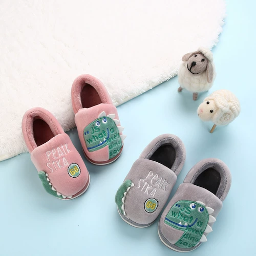 Детские зимние флисовые милые тапочки для мальчиков, туфли для раннего возраста