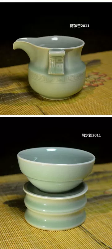 Long Tuyền men ngọc nhà máy Chen Aiming sản xuất tổng thể bộ trà kung fu tre series 10 đầu trà đạo chuyên dụng cũ quốc doanh bột màu xanh - Trà sứ