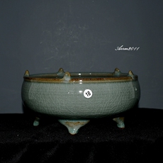 Полоскательница для кистей 非遗龙泉青瓷龙窑柴烧窑变仿溪口窑五足洗即见即所得附石菖蒲花盆