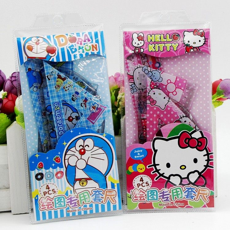 Primary school children Gift ice chic edge stationery cover ruler Drawing ruler Multi-functional stationery Supplies Triangle ruler 4 pieces