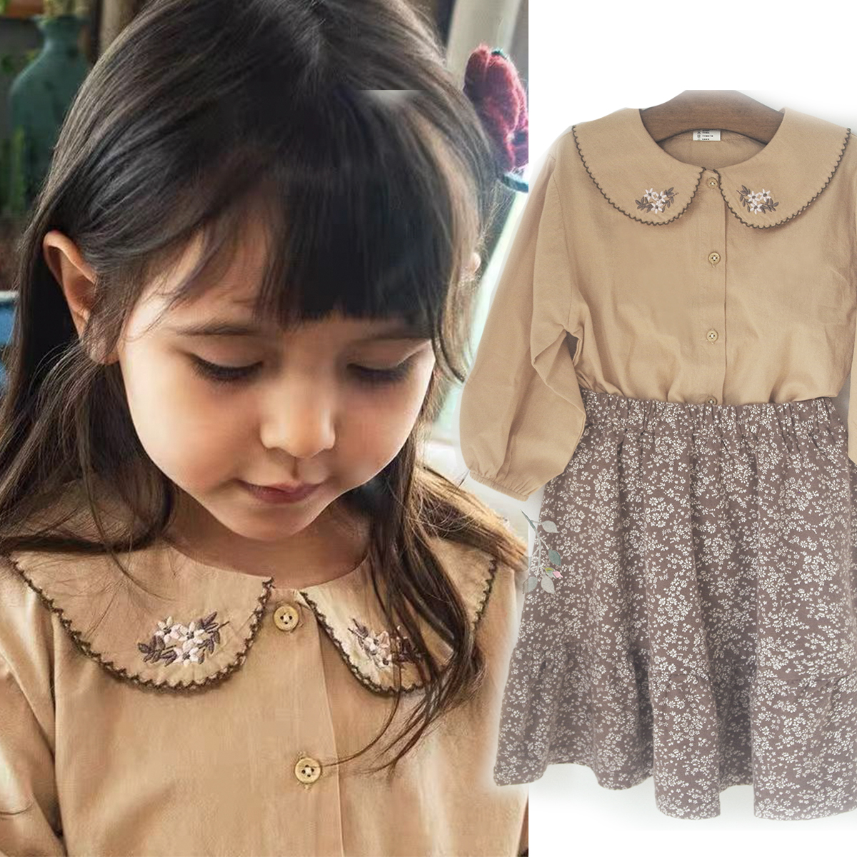 80-140 yards spring and autumn children wear milk cotton lace lace large and medium and medium girls shirt embroidered