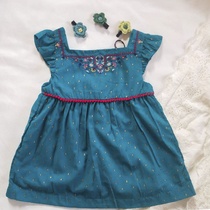 Export children spring and summer exquisite cotton veil embroidered dress Lake Blue Girl girl flying sleeve shirt