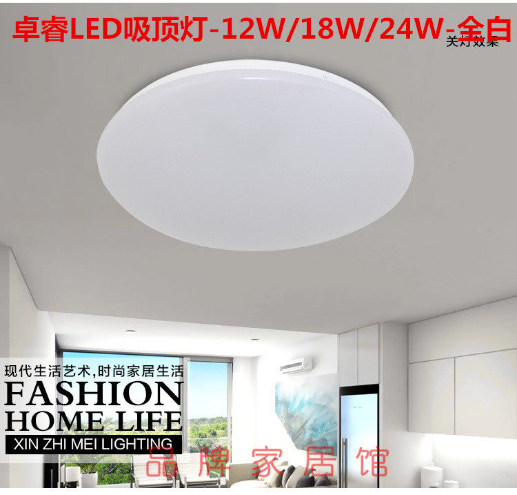 Zhuorui LED ceiling lamp 12w18w24w round home decoration bedroom bathroom balcony aisle corridor ultra-thin all white