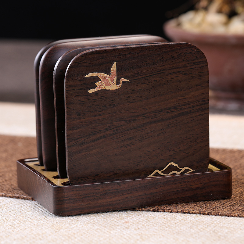 Black sandalwood solid wood jug cushion heat insulation cushion anti-heat cushion tea cup cushion non-slip tea road accessories maple leaf cup cushion 6 pieces