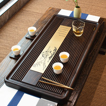 Whole log ebony tea tray Solid wood tea table tray household tea sea small light luxury modern tea set drainage type
