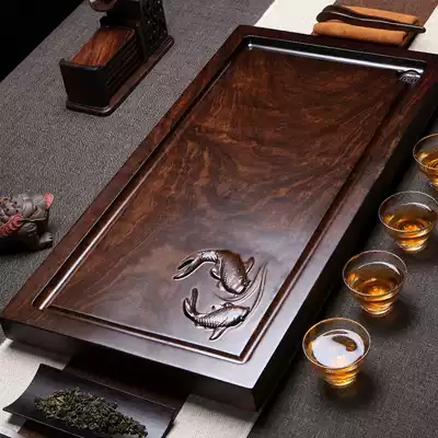 Ebony tea tray whole solid wood tea table Household large drainage tea sea Kung Fu tea set like a fish in water