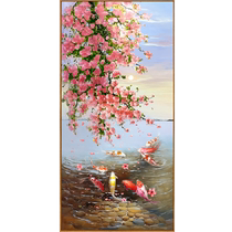 Nine fish picture pure hand-painted oil painting entrance decorative painting new Chinese style landscape hanging painting modern corridor aisle high-end mural