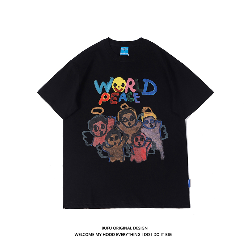 Millions of teenage graffiti hand-drawn cartoon angel short sleeve T-shirt men and women couples dress summer pack small tide half-sleeve tee
