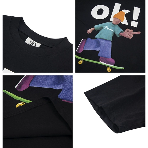 Мультяшный скейтборд, футболка с коротким рукавом для влюбленных, в американском стиле