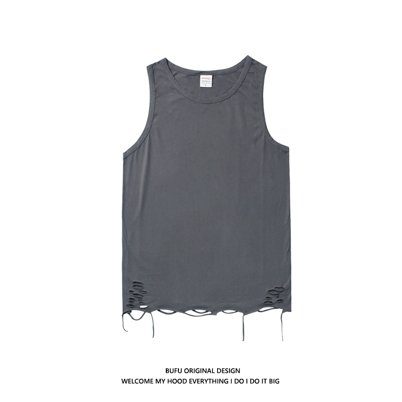 Billion Boys European and American High Street Ripped Vest Men's Trendy Couple Wear Outerwear and Inner Layered Hip-Hop Vest Sleeveless T-Shirt