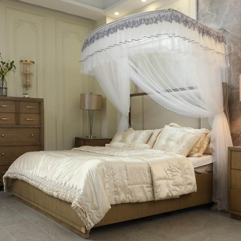 2022 New Fishing Rod U Type Telescopic Mosquito Net Three Doors 1 8m Bed Household Thickened Stainless Steel Princess Bed Mantle