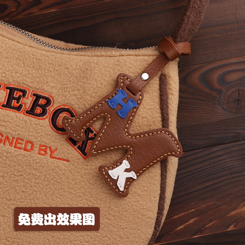 Handmade Genuine Leather Personalized DIY Letter Name Tag Handmade Bag Pendant Keychain for Girls and Couples Gift