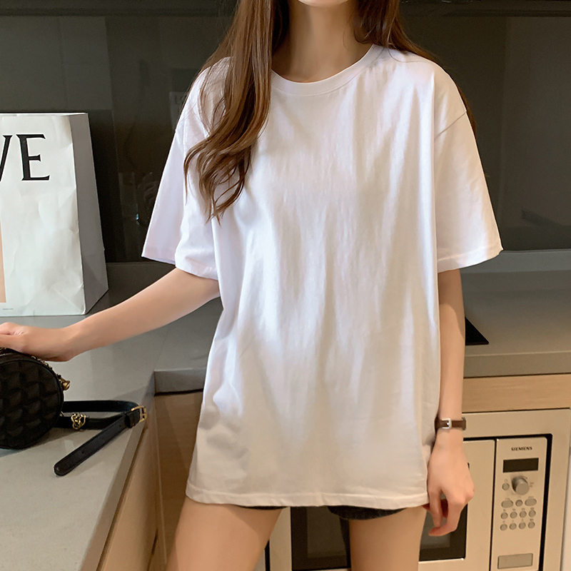 Large T-Shirt Nightdress, Pure Cotton White Sleepwear, Mid-Length Women's Summer Loose Short-Sleeved One-Piece Top, Home Wear, Thin