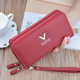 Double-Fold Zipper Women's Wallet, Long Style, Large Capacity Clutch Bag, Double-Layer Soft Leather, Korean Style, Multiple Card Slots, Mobile Phone Coin Purse