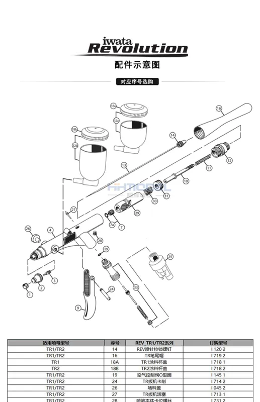 Dụng cụ cọ airbrush mẫu Henghui dòng REV_TR1TR2, kim phun, nắp phun và các phụ kiện khác 14-33 - Công cụ tạo mô hình / vật tư tiêu hao