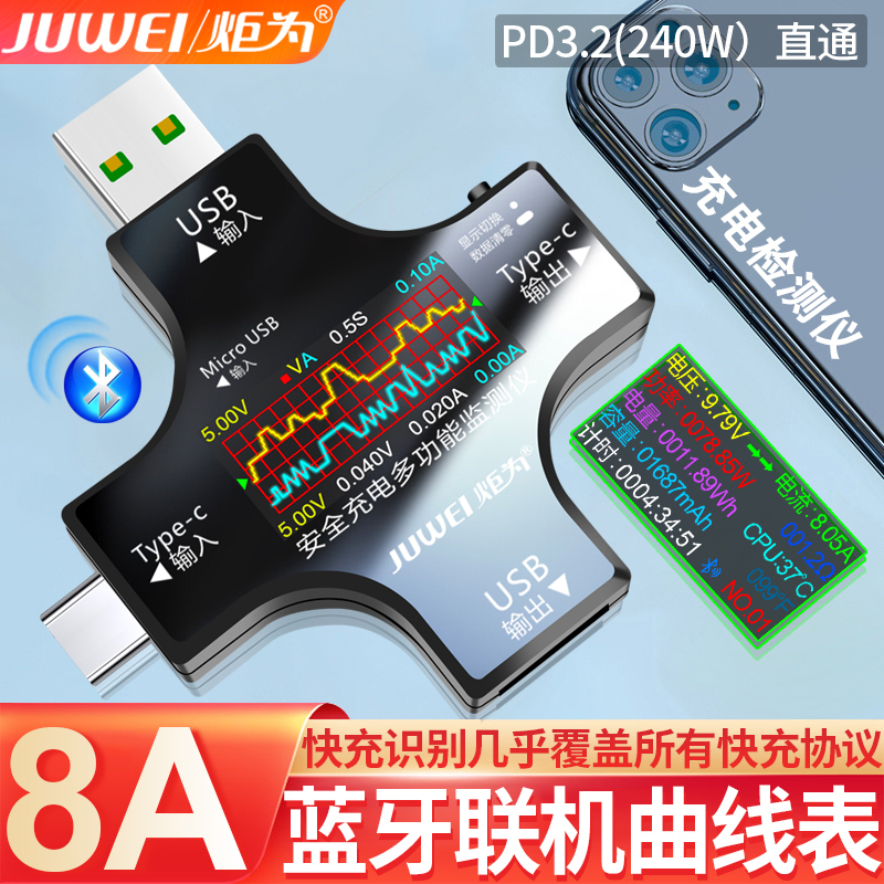 Juewei Type-C Pd Mobile Phone Charging Detector Dc Voltage and Current Meter Power Meter USB Tester Ripple